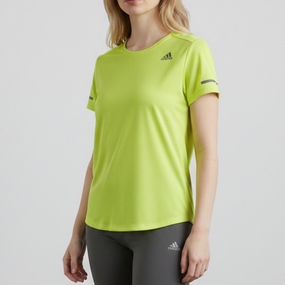 Adidas Womens Climalite Running Tee Neon Yellow Reflective Training Shirt Large